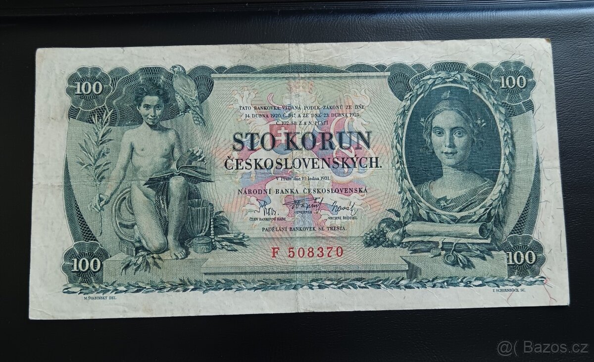100 Kč 1931 Neperforovaná Vzácná jednopísmenková série