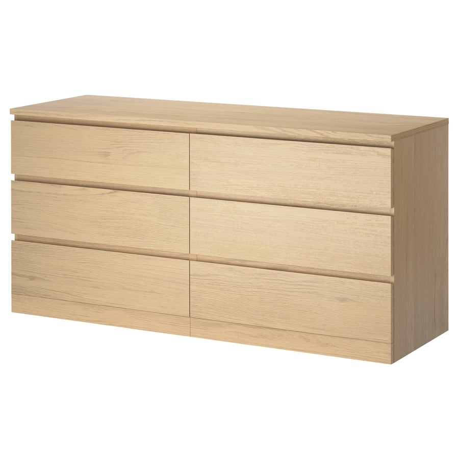 ikea malm Komoda se 6 zásuvkami, bíle mořená dubová dýha