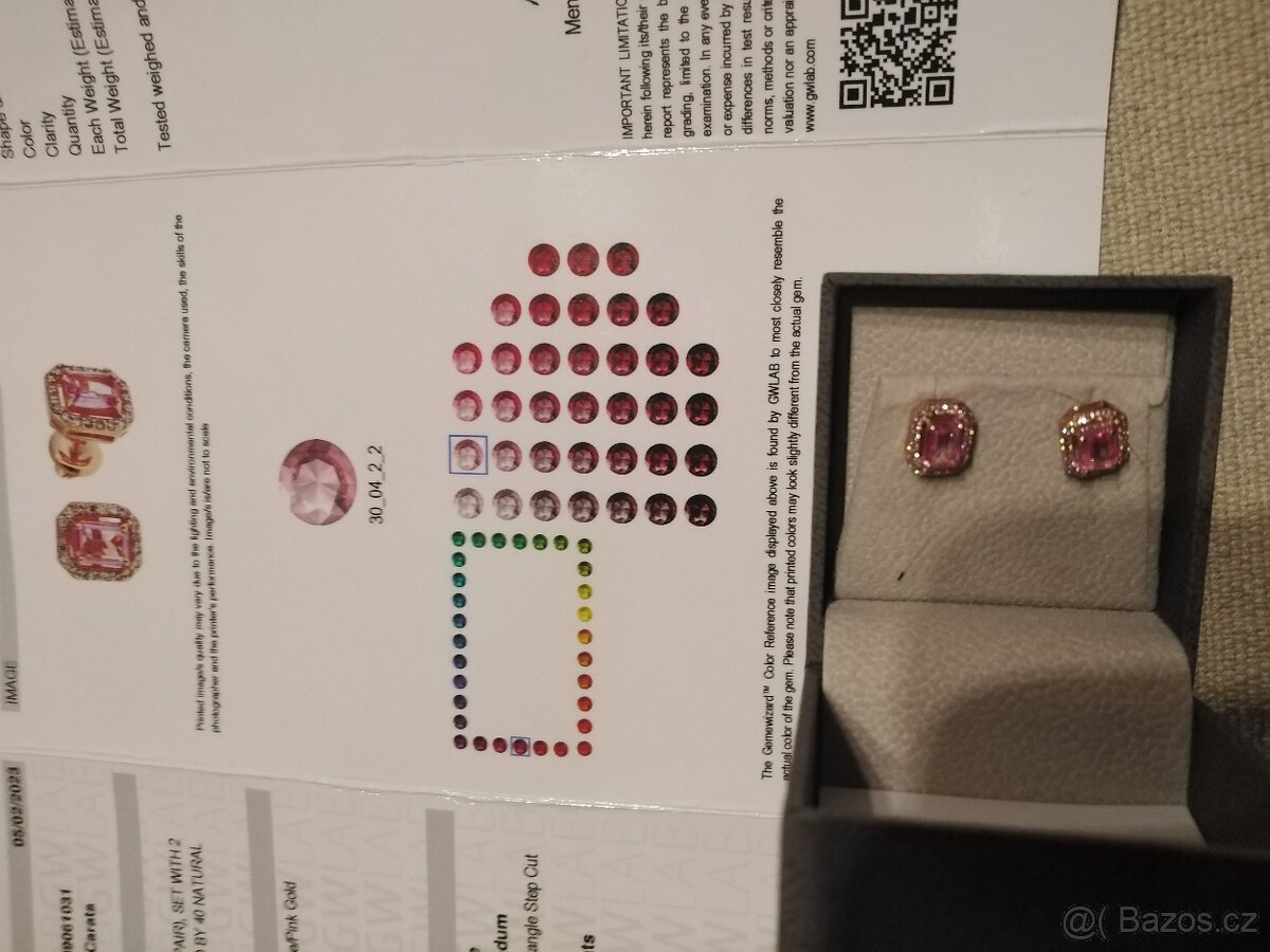 Náušnice z ružového zlata, zafír, diamanty+certifikát.
