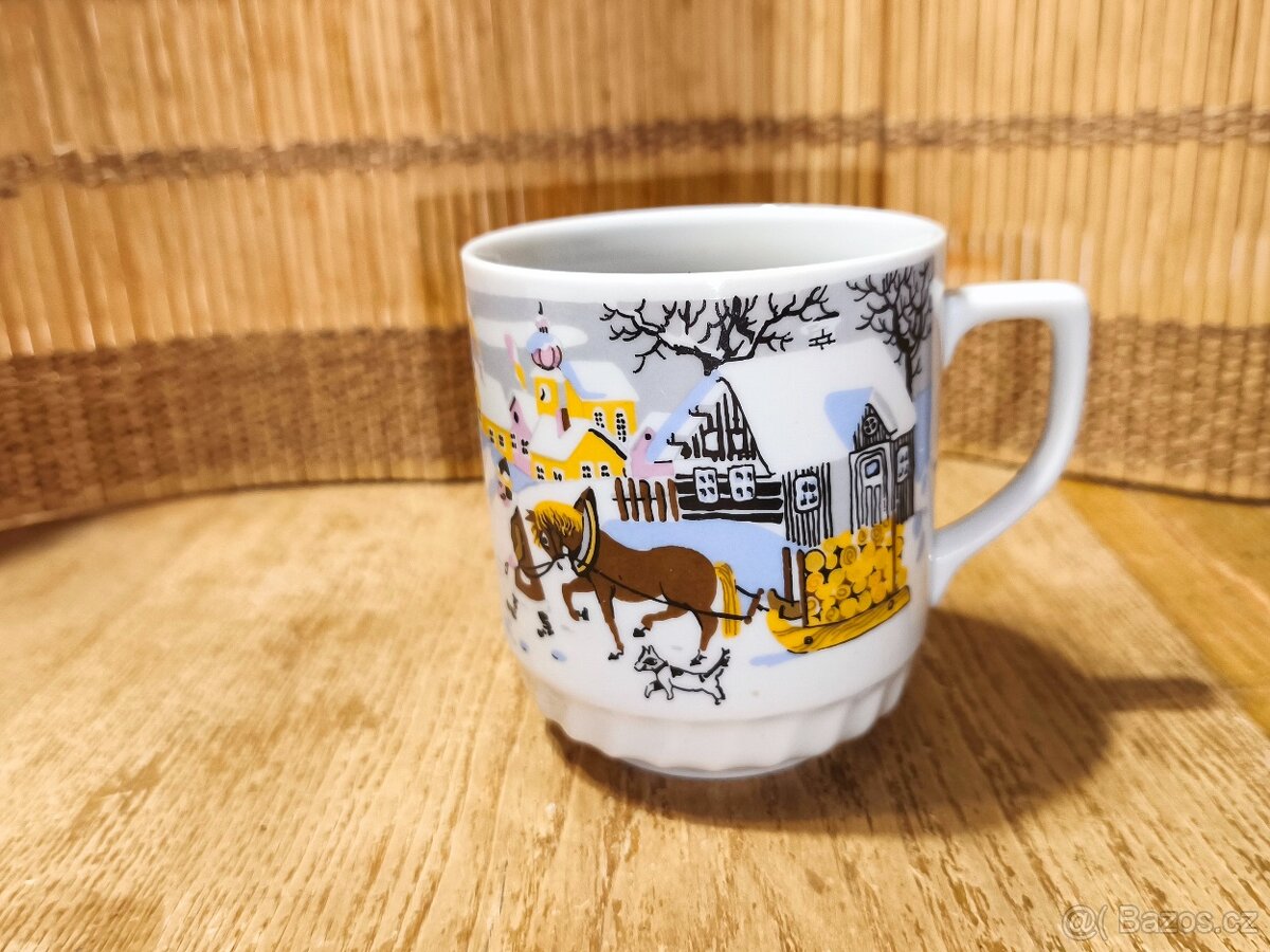 Starožitný vánoční hrneček s koněm