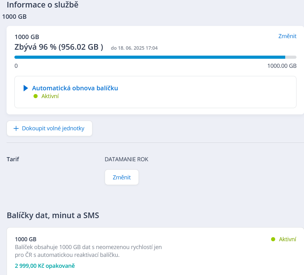 Sim karta O2 Datamanie 1000Gb na rok