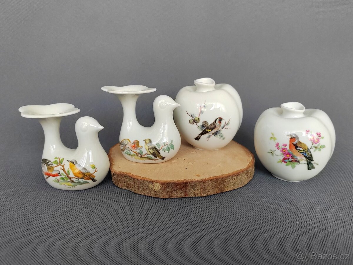 Miniaturní porcelánová váza a svícen ptáček od Arzberg