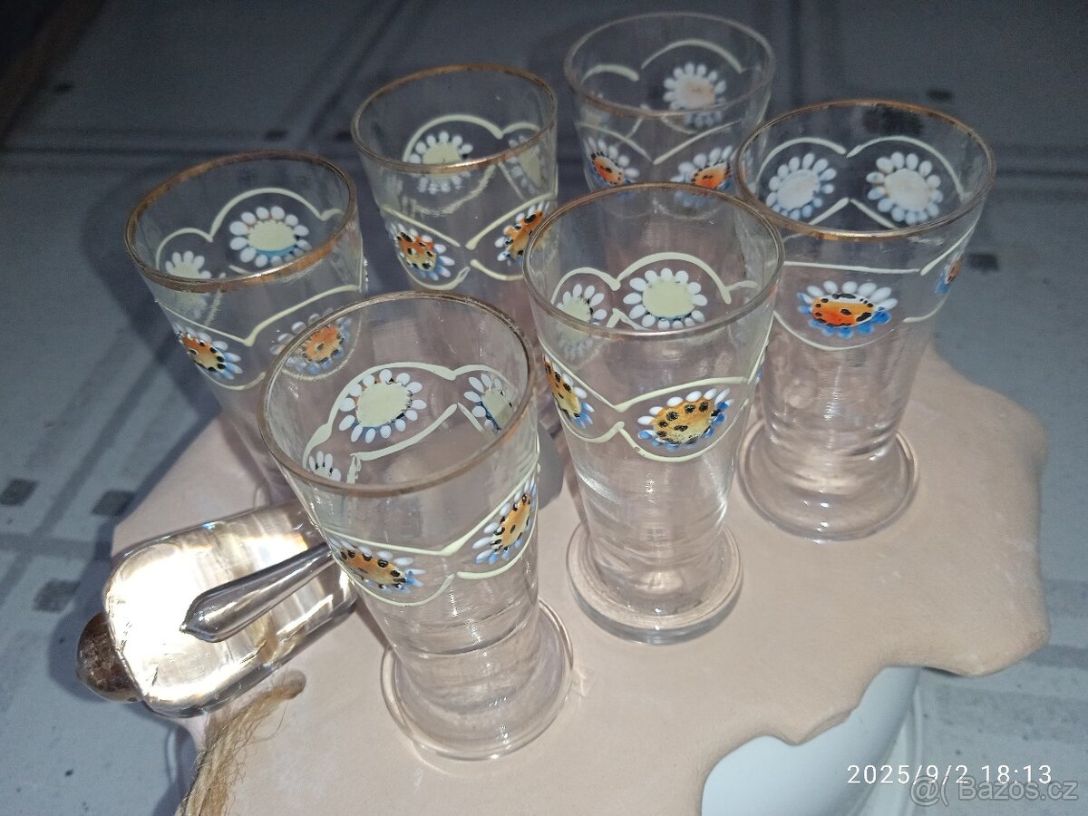 sada 6 štamprlat -možná 1850..1910.., tenké malované sklo