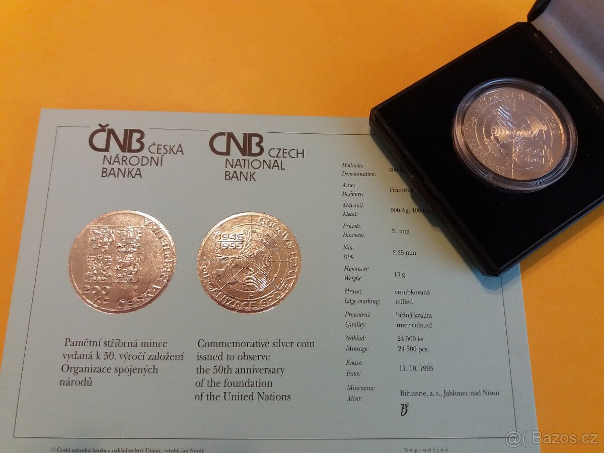 7x 200 Kč stříbrné mince ČNB_1995-2009_BK / PROOF