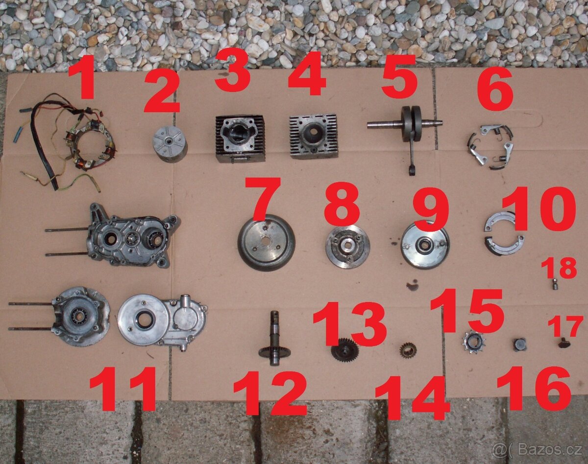 Díly z motoru Babetta typ 207 jednorychlostní