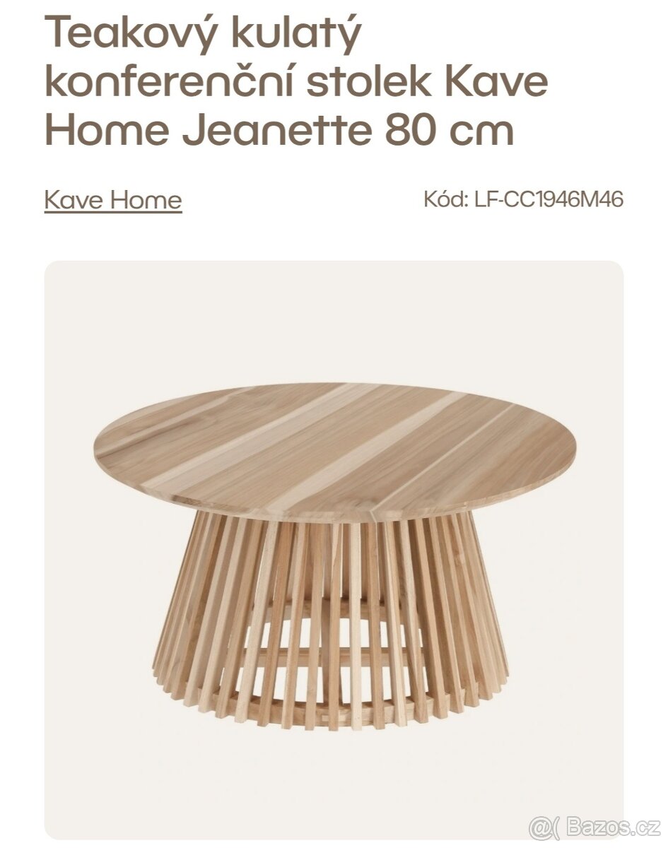 Teakový kulatý konferenční stolek Kave Home Jeanette  80cm