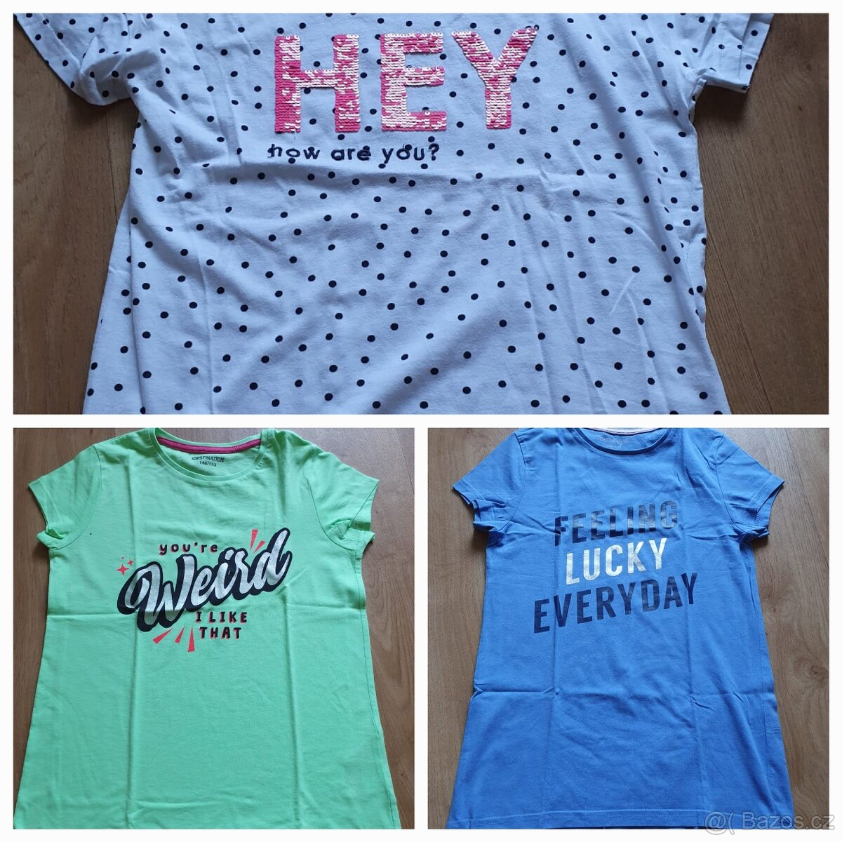 Set tří dívčích triček krátký rukáv vel.146/152