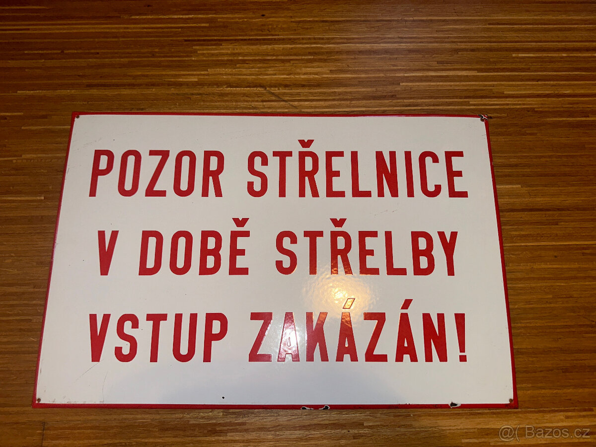 RETRO smaltovaná cedule POZOR STŘELNICE 60x40 cm