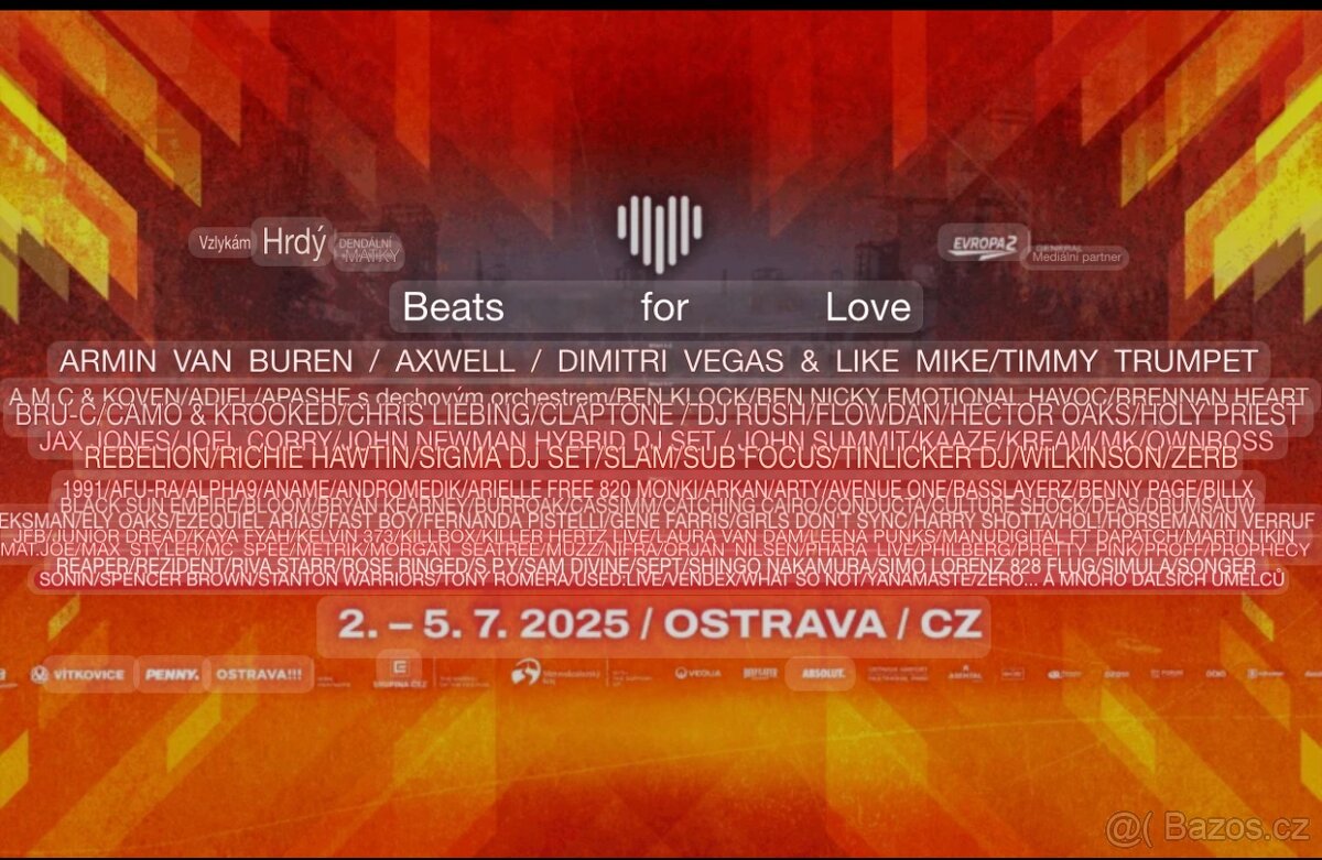 Čtyřdenní vstupenka Beats for love 2025 opáskování ok