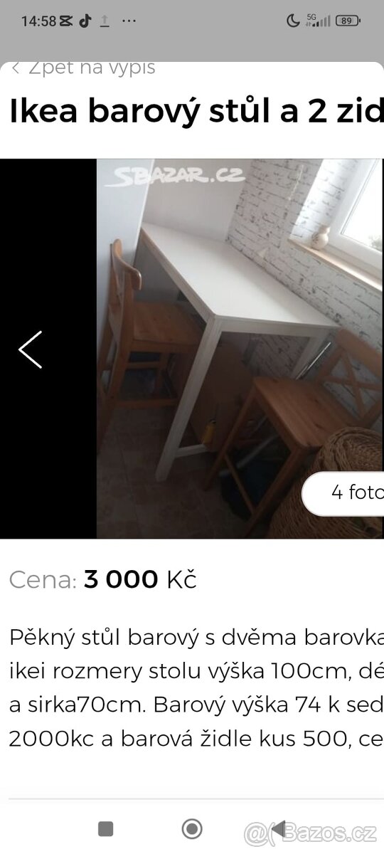Barový stůl ikea s zidlemi