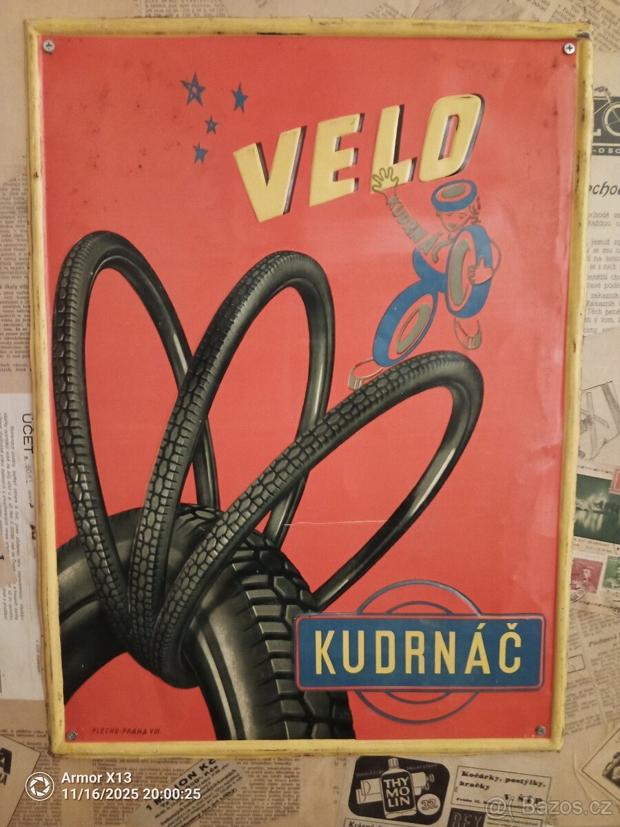 stará plechovka cedule VELO KUDRNÁČ