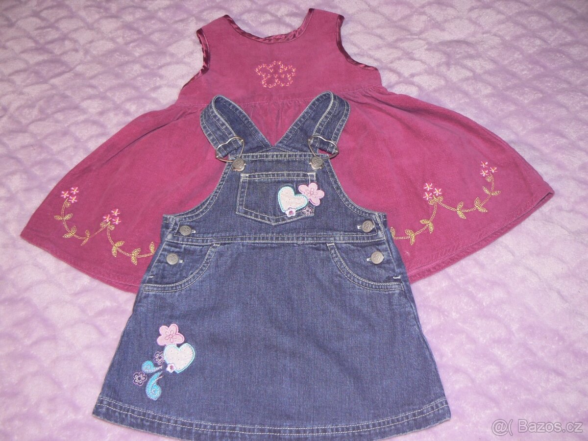 dívčí džínová sukně + sametové šaty - 6 - 18 měíců
