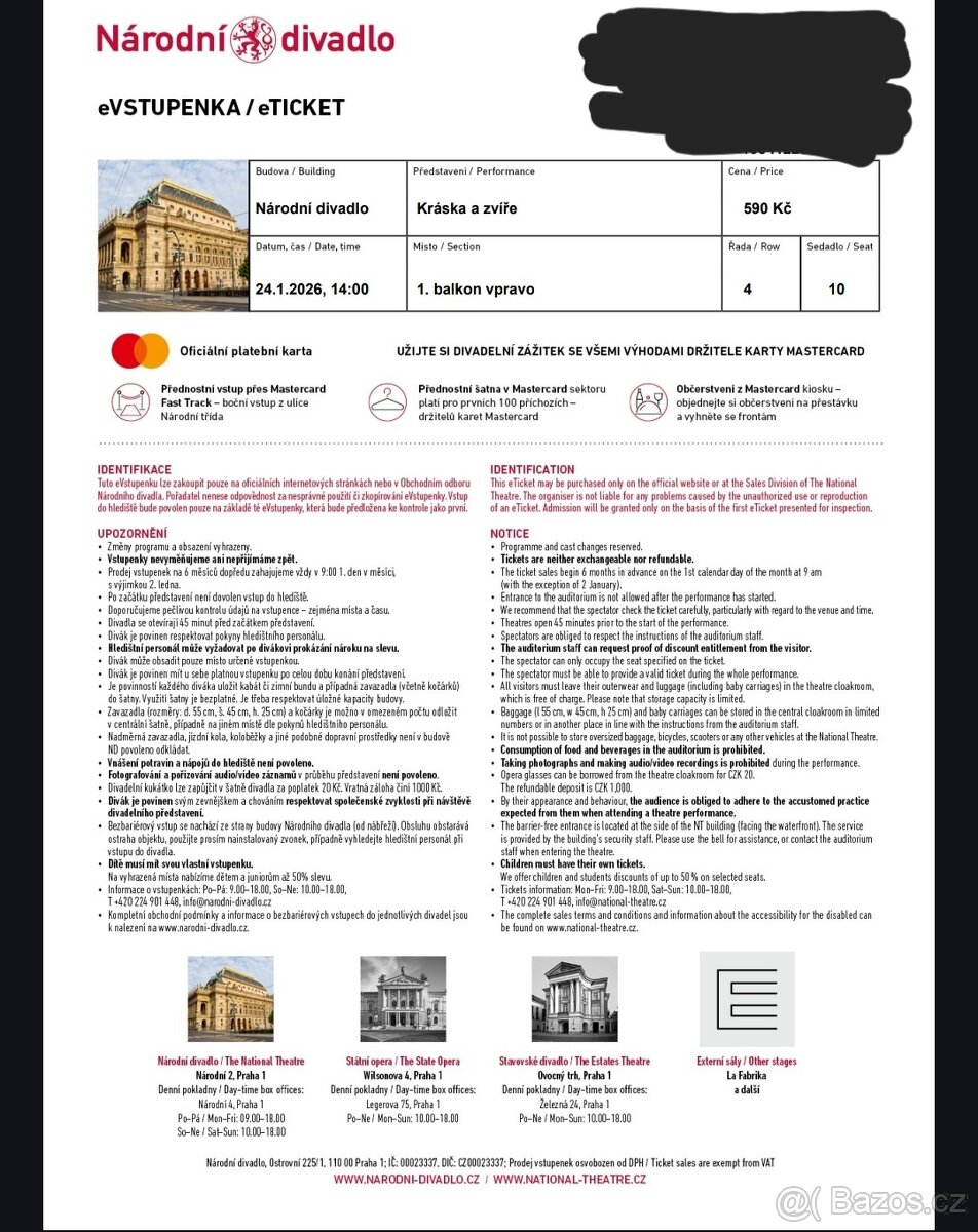 Vstupenky do Národního divadla: Kráska a zvíře