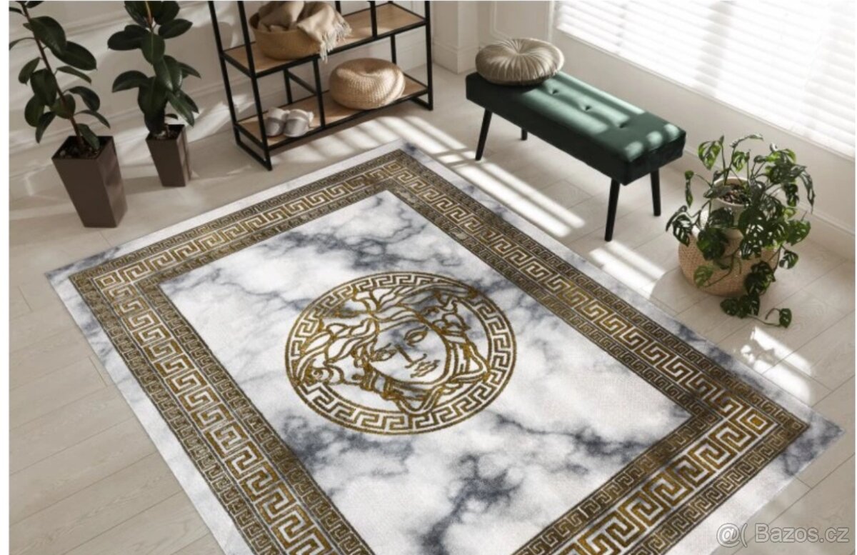 KUSOVÝ KOBEREC VERSACE LUXUSNÍ ŘECKÝ VZOR KRÉMOVÝ ZLATÝ