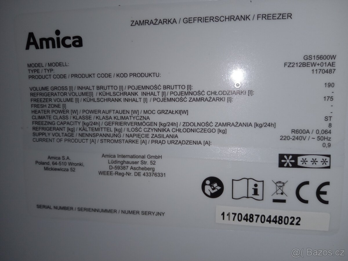 Mrazák Amica GS15600W