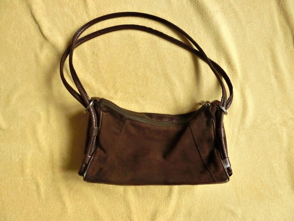 Tmavě hnědá kožená kabelka broušená kůže vintage