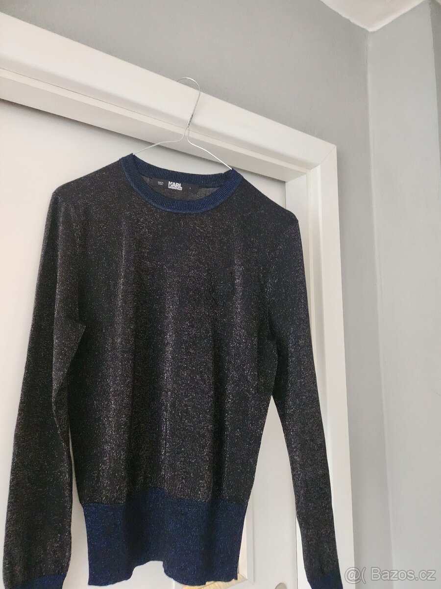 Lehky svetr Karl Lagerfeld trpytivy sedne xs,s rozmery v tex