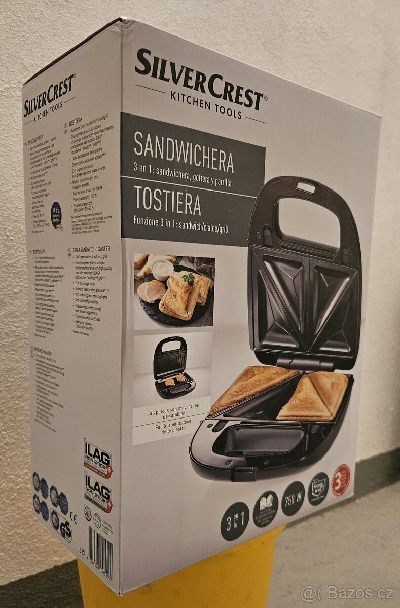 Sendvičovač 3 v 1 Silvercrest - nový, nerozbalený