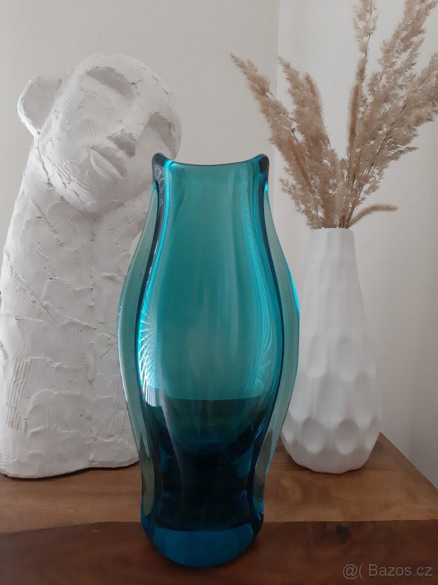 Tyrkysová váza z hutního skla - Miloslav Klinger