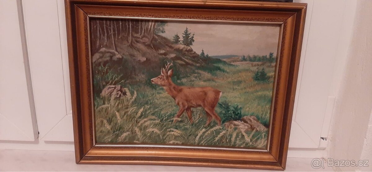 starožitný obraz- jelen