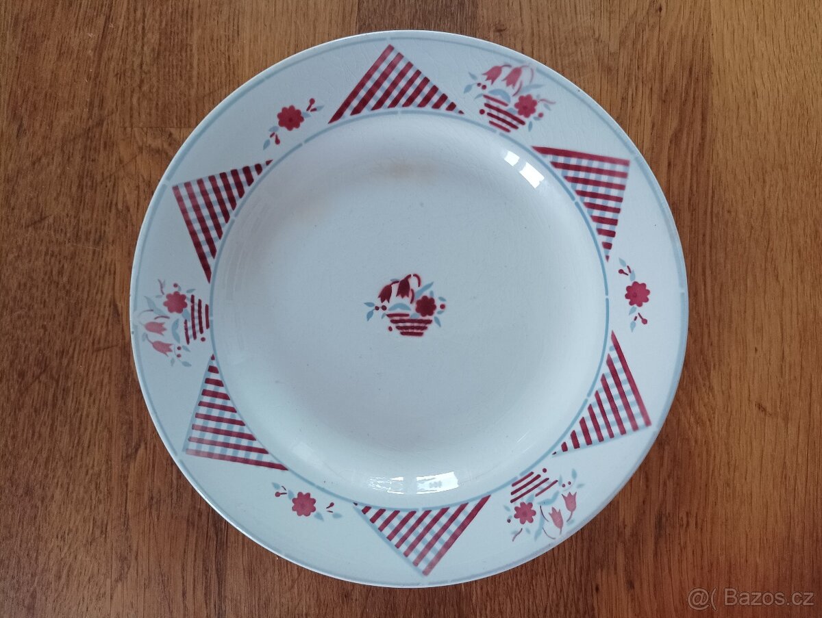 STAROŽITNÝ ART DECO FAJÁNS TALÍŘ SAINT AMAND LES EAUX FRANCI