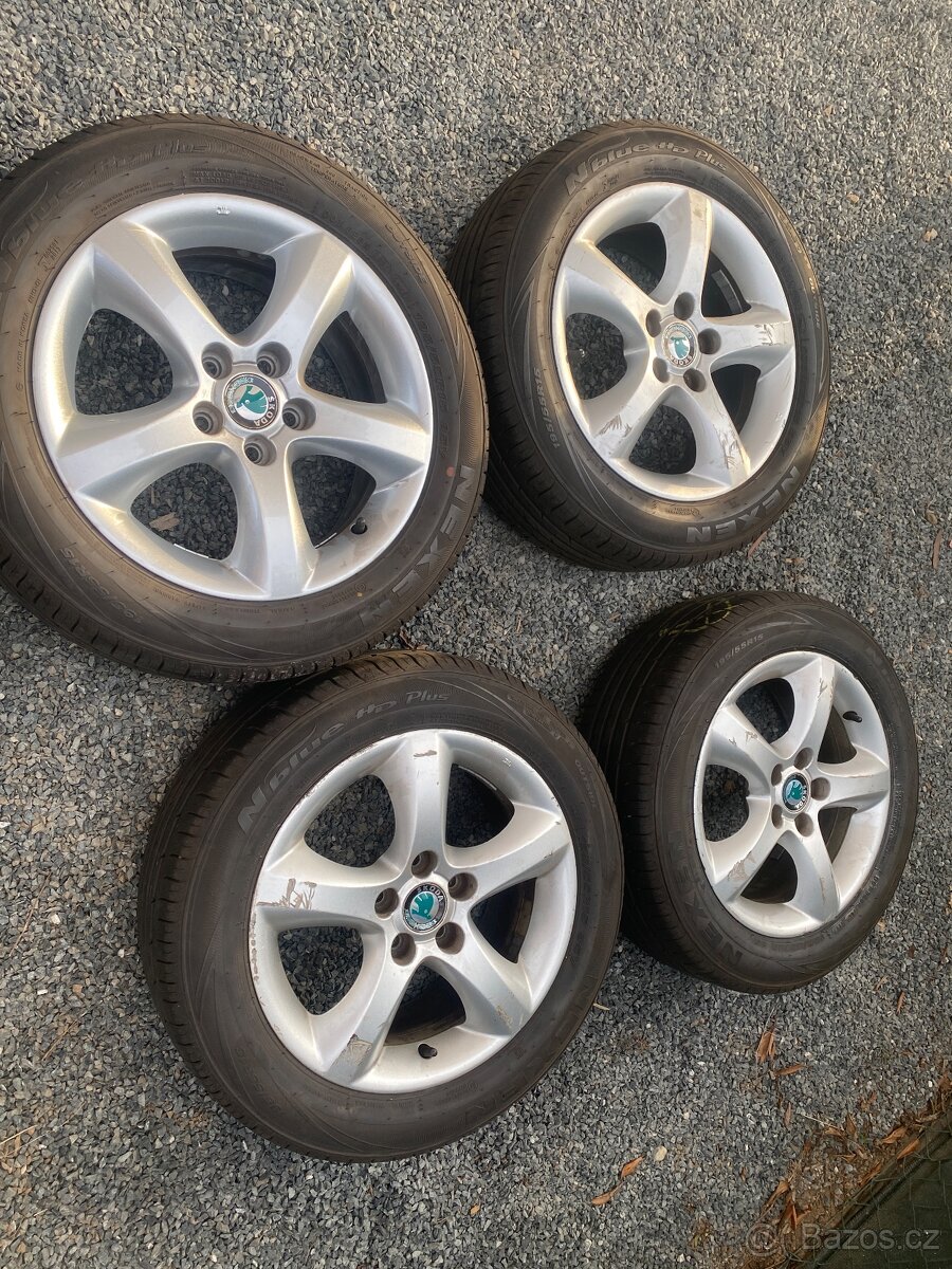 Alu kola 15” 5x100 Škoda a letní pneu 195/55/R15