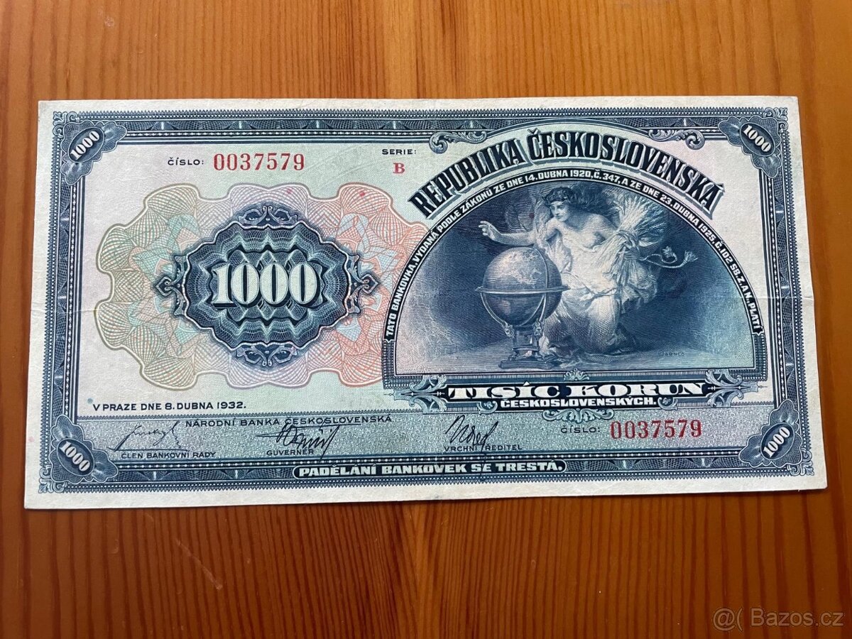 1000 Kč 1932. NEPERFOROVANA