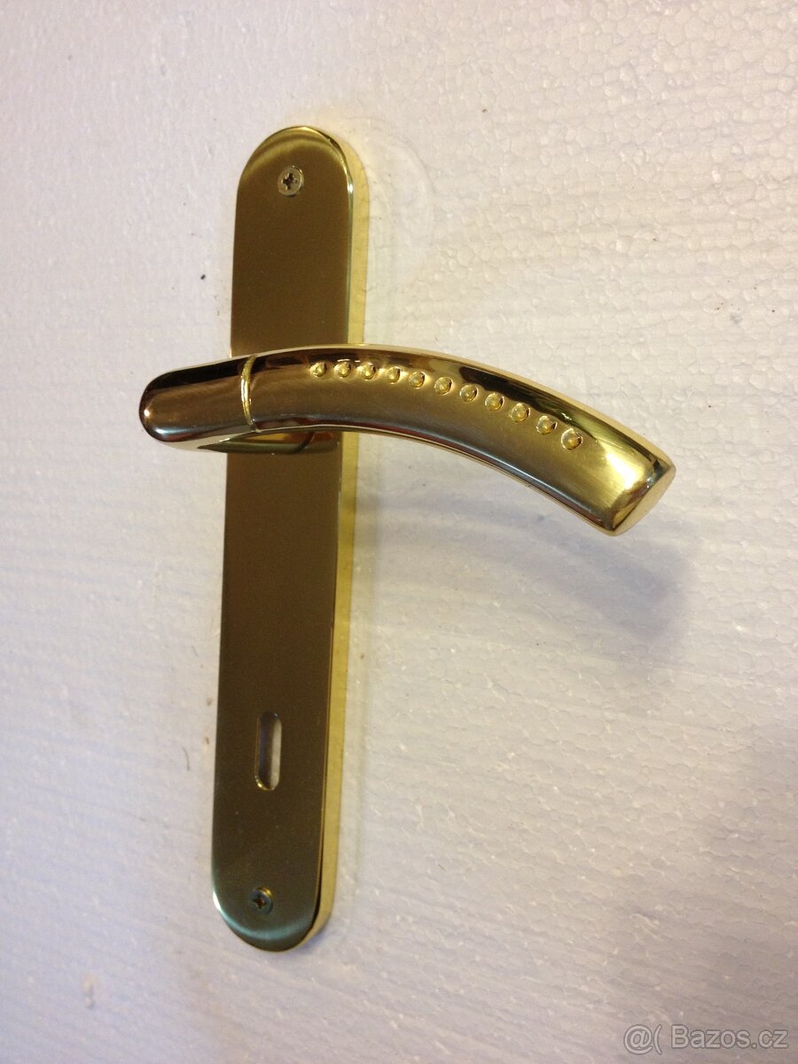 Dveřní klika / kování, zlatá lesk, rozteč 90mm /23ks