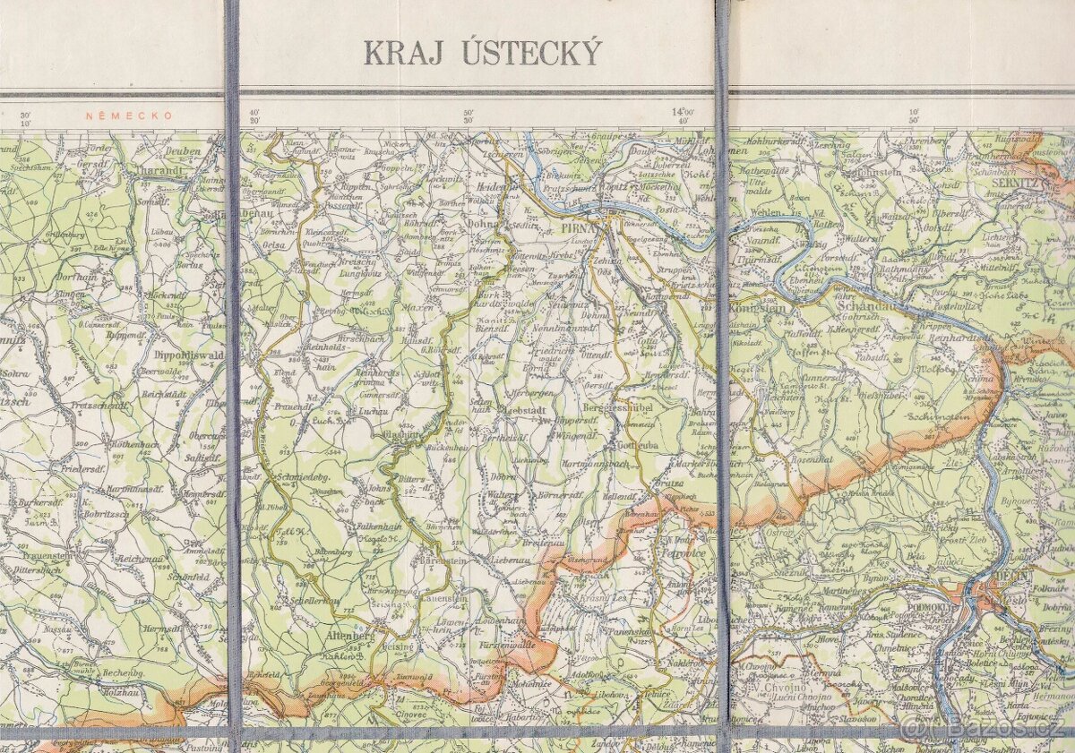 Mapa Ústecký kraj 1951