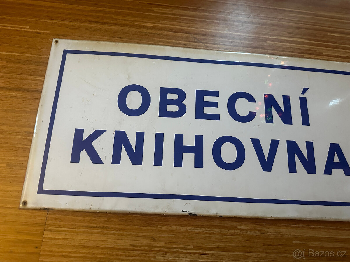 RETRO smaltovaná cedule OBECNÍ KNIHOVNA - 80x40 cm