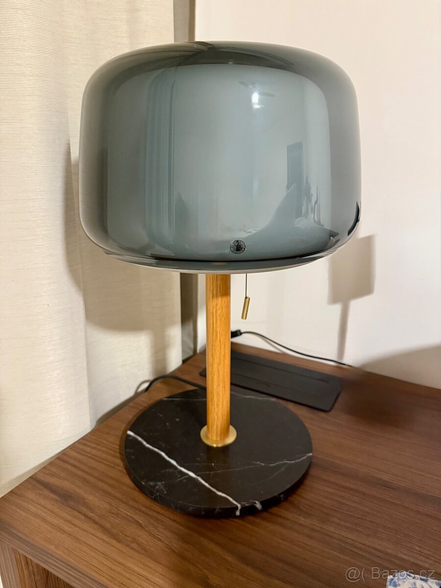 Designová lampa ze skla, dřeva a mramoru – jako nová