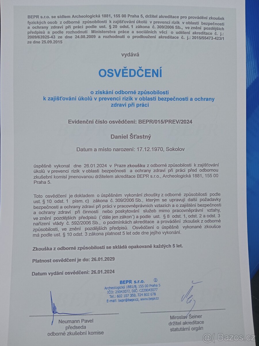 BOZP+PO-zpracování dokumentace,školení -externě nebo úvazkem
