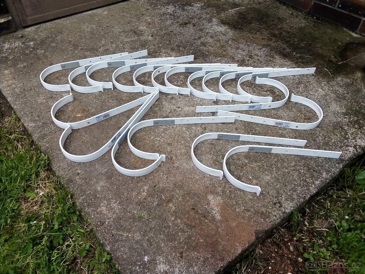 Okapové kovové háky 125mm rovné ocel lakované bílé 25 kusů