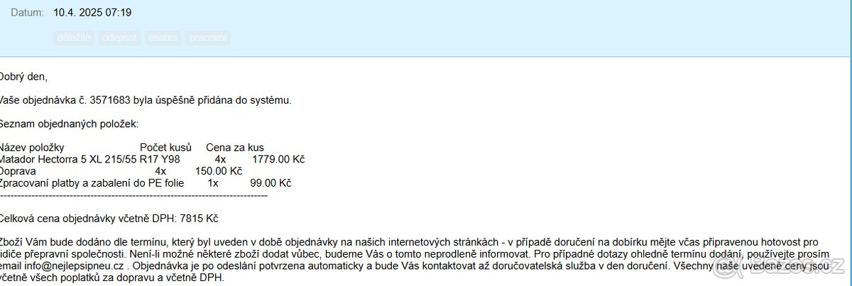 letní pneu  215/55 R17