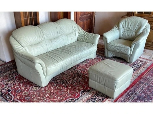 Luxusní kožená sedací souprava 3+1+taburet, 1900