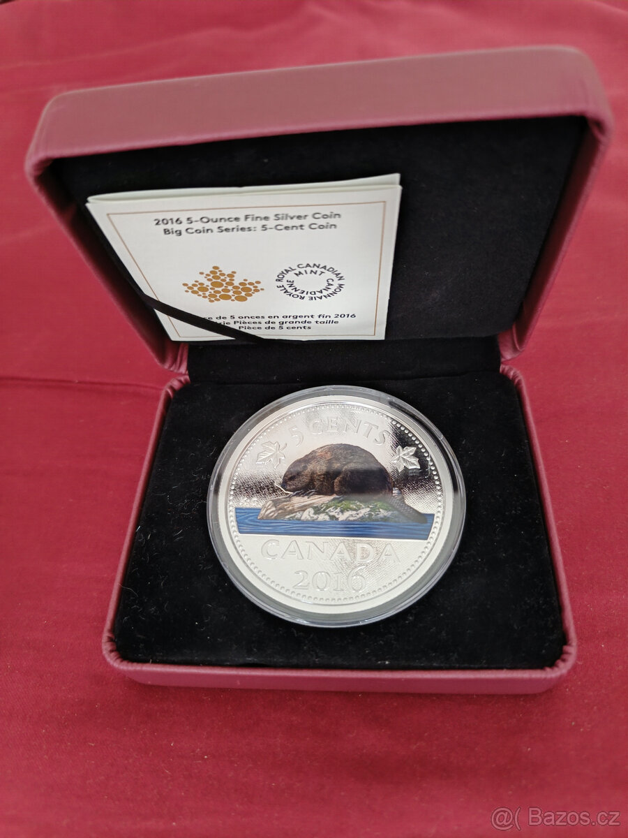 Investiční stříbro: 5 oz mince Beaver (Bobr) Canada Mint