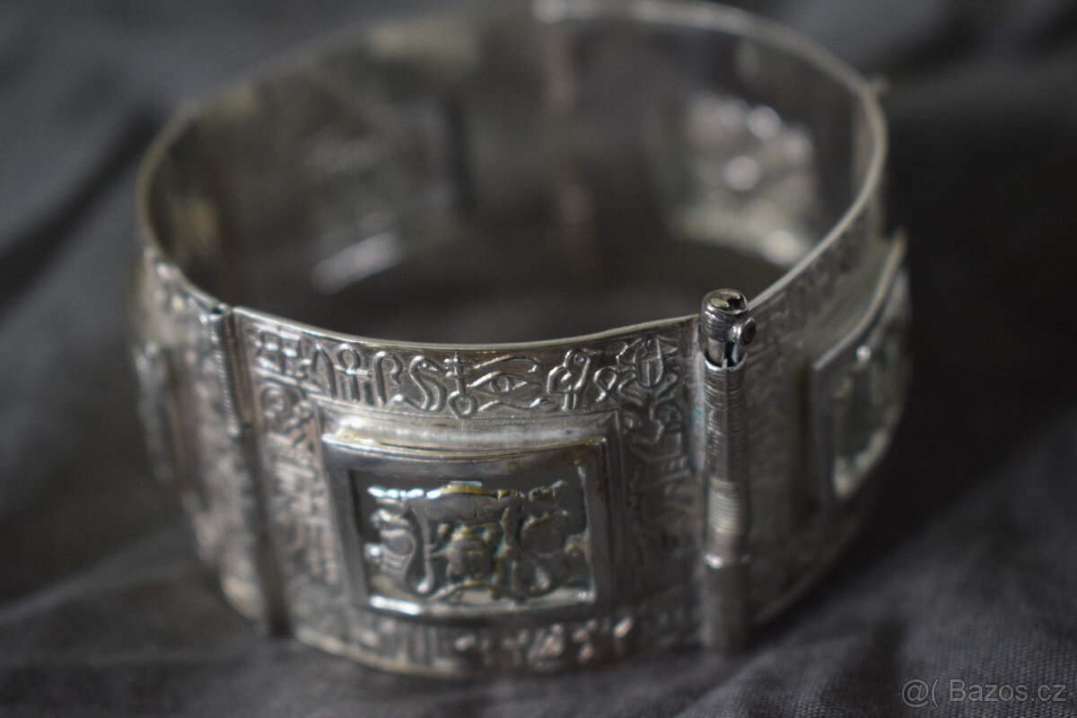 Stříbrný masivní exotický článkový náramek Egypt