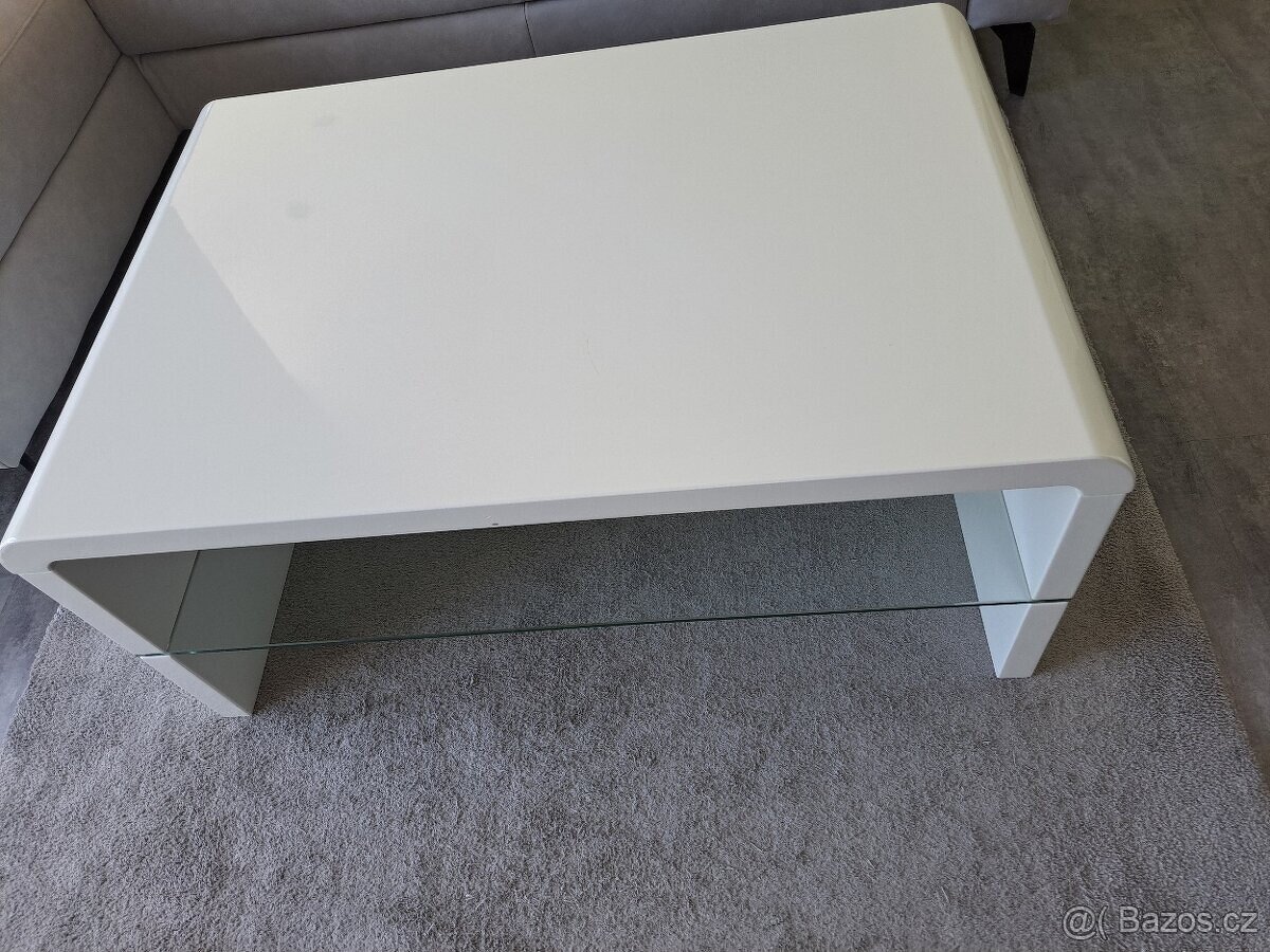 Konferenční stolek, bílá lesk/sklo
