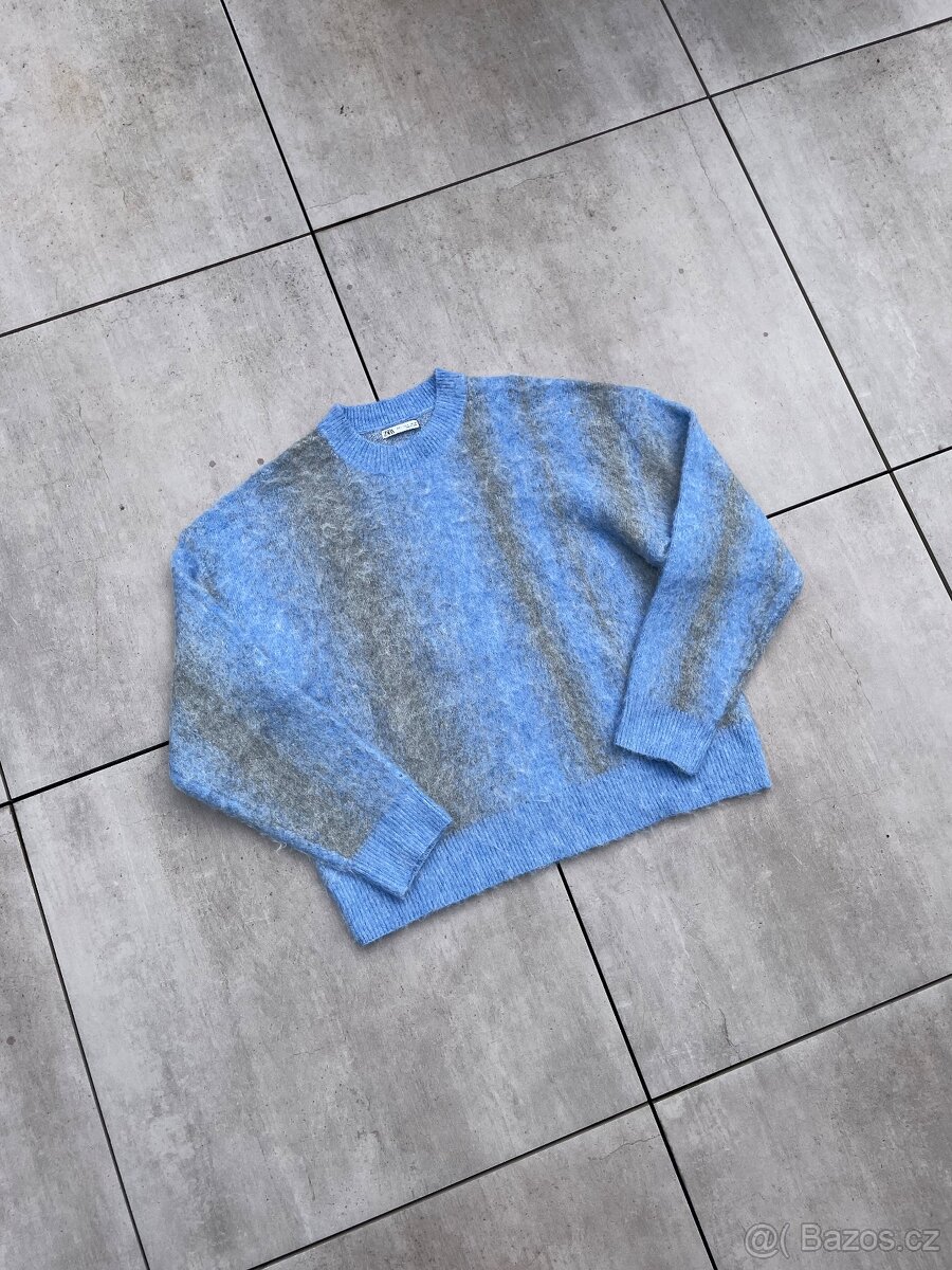 Zara Abstract Mohair Sweater "Blue Grey" (L)