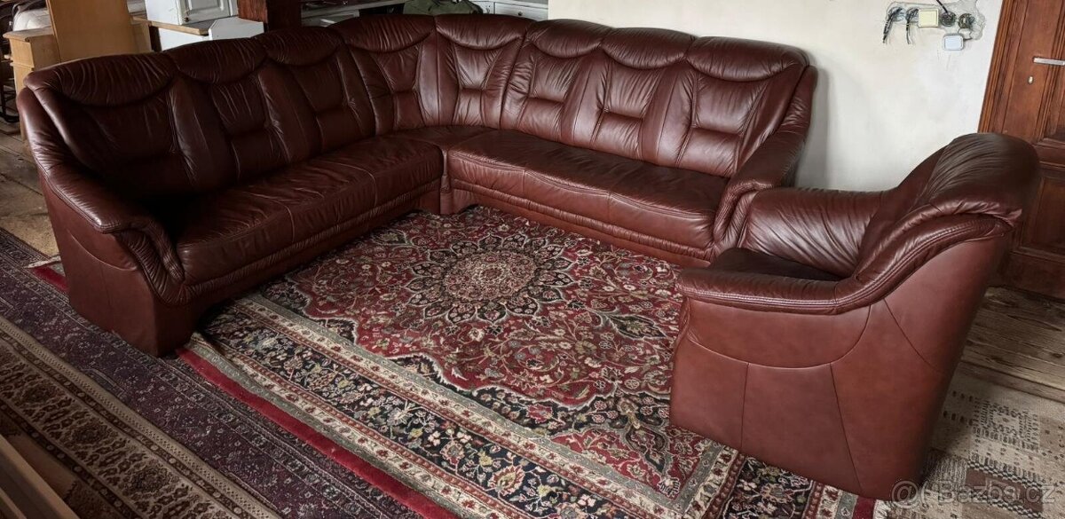 Luxusní kožená rohová souprava s křeslem,5765