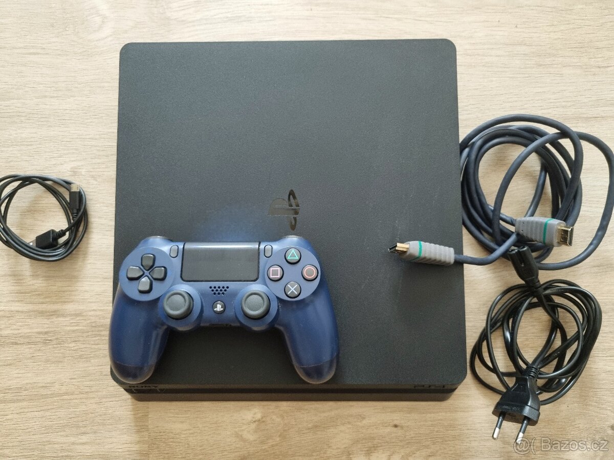 Playstation 4 slim + originál ovladač + veškerá kabeláž