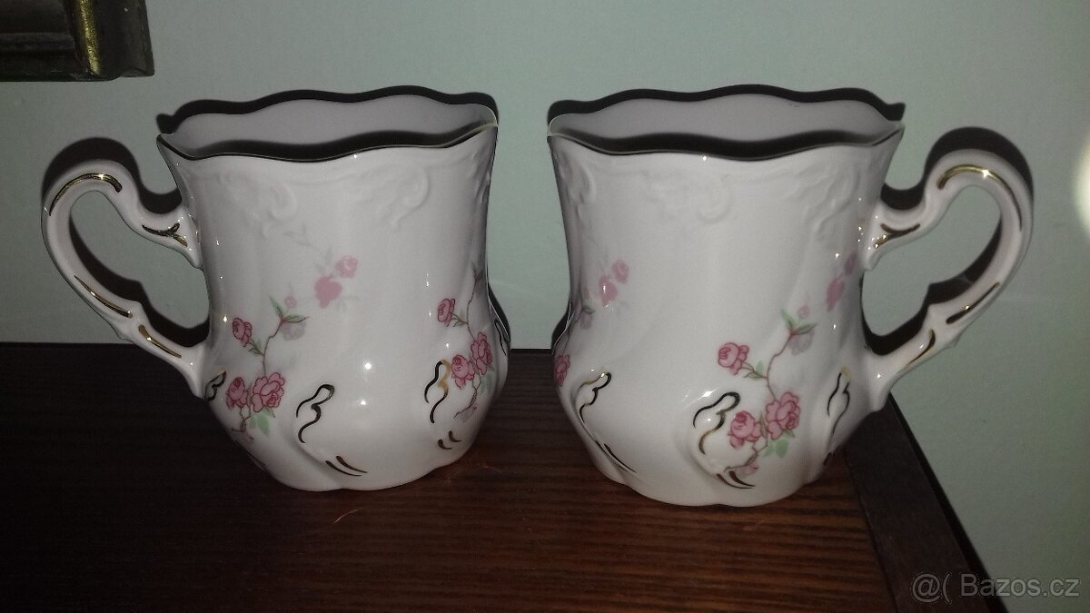 Hrnek, značkový, růžový porcelán, H&C, šálek, nové