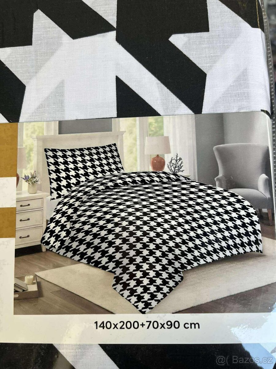 Ložní povlečení 140×200 + 70×90 – černobílý pepito vzor, bav