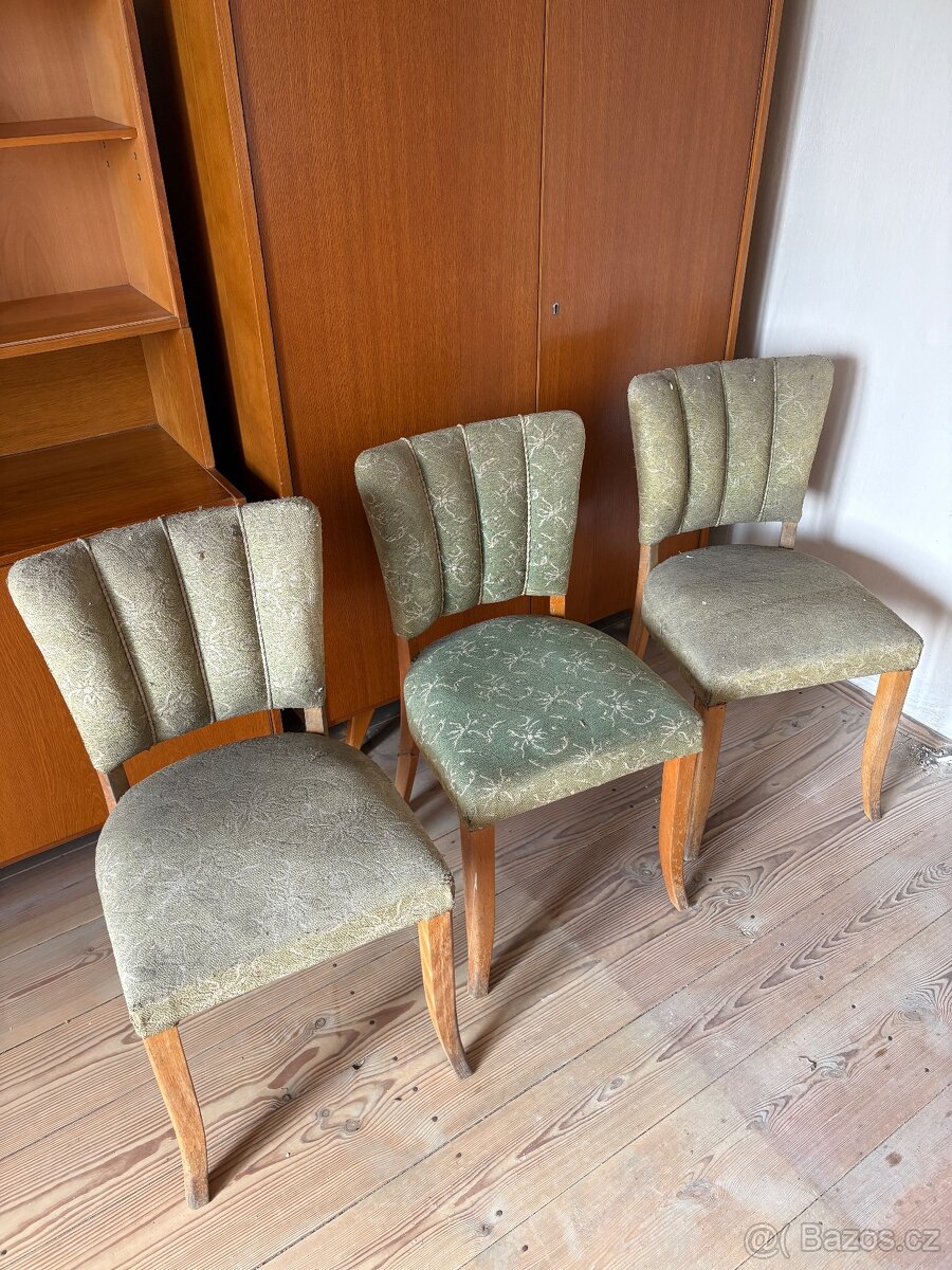 Sada 3x starožitné Art Deco židle