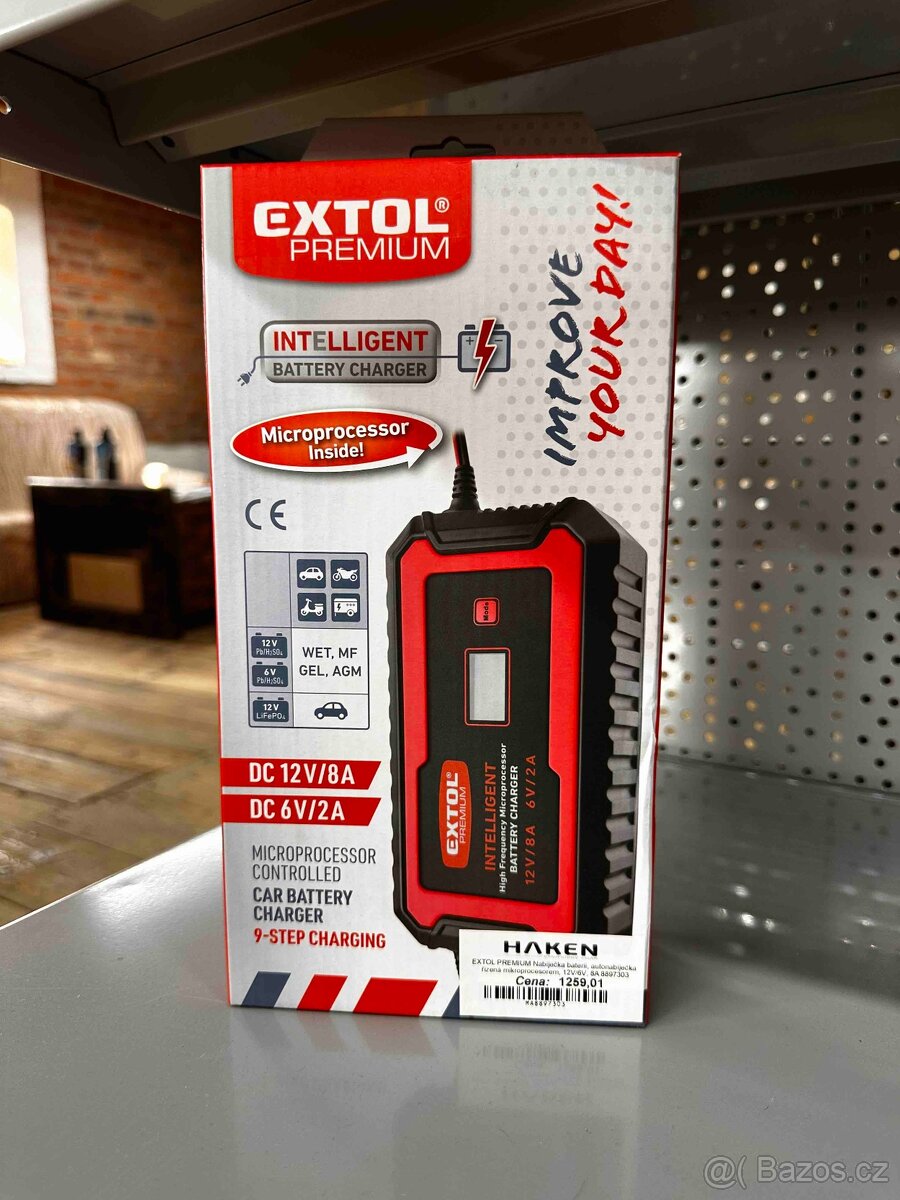 EXTOL PREMIUM Nabíječka baterií, autonabíječka