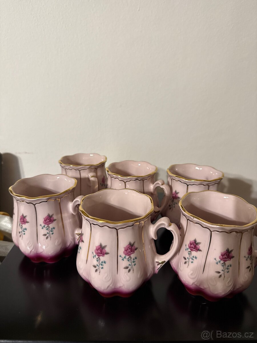 Růžový porcelán 6 hrnků Hanka 175 CHODOV