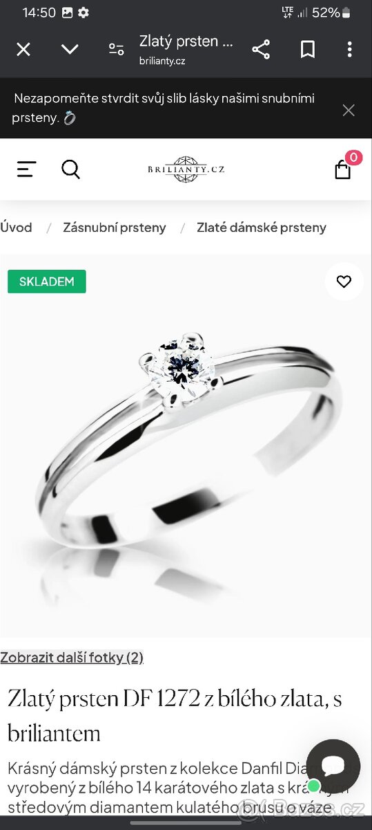 PRODÁM NOVÝ ZÁSNUBNÍ PRSTEN S PRAVÝM DIAMANTEM