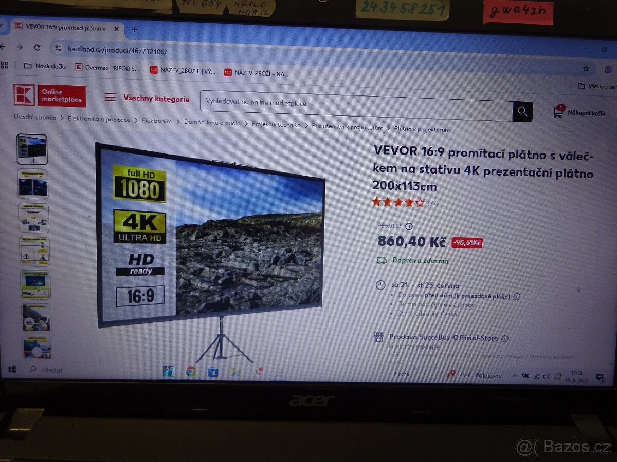 VEVOR 16:9 promítací plátno s válečkem 200x113cm