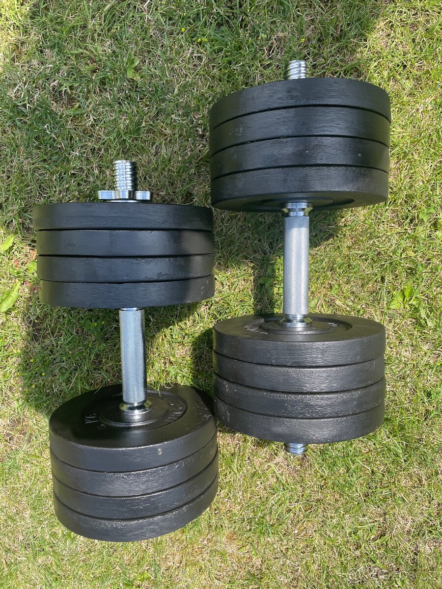 Jednoruční činky 2x42,5 Kg průměr 30 mm i 25mm,České kotouče