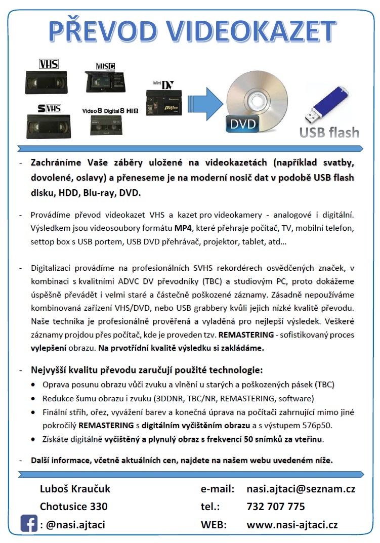 Převod/digitalizace videokazet - včetně vylepšení